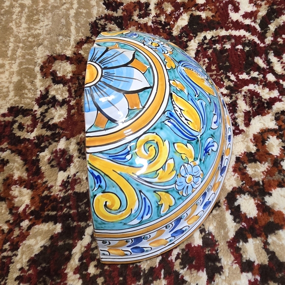 -SOLD- Vintage Italian Caltagirone Majolica Hanging Planter Wall Bowl Pottery - Picture 12 of 12